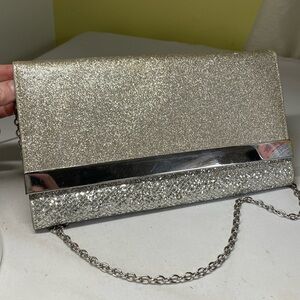 ALDO Sparkly Silver Chain Strap Evening Bag or Clutch. Holiday Party.